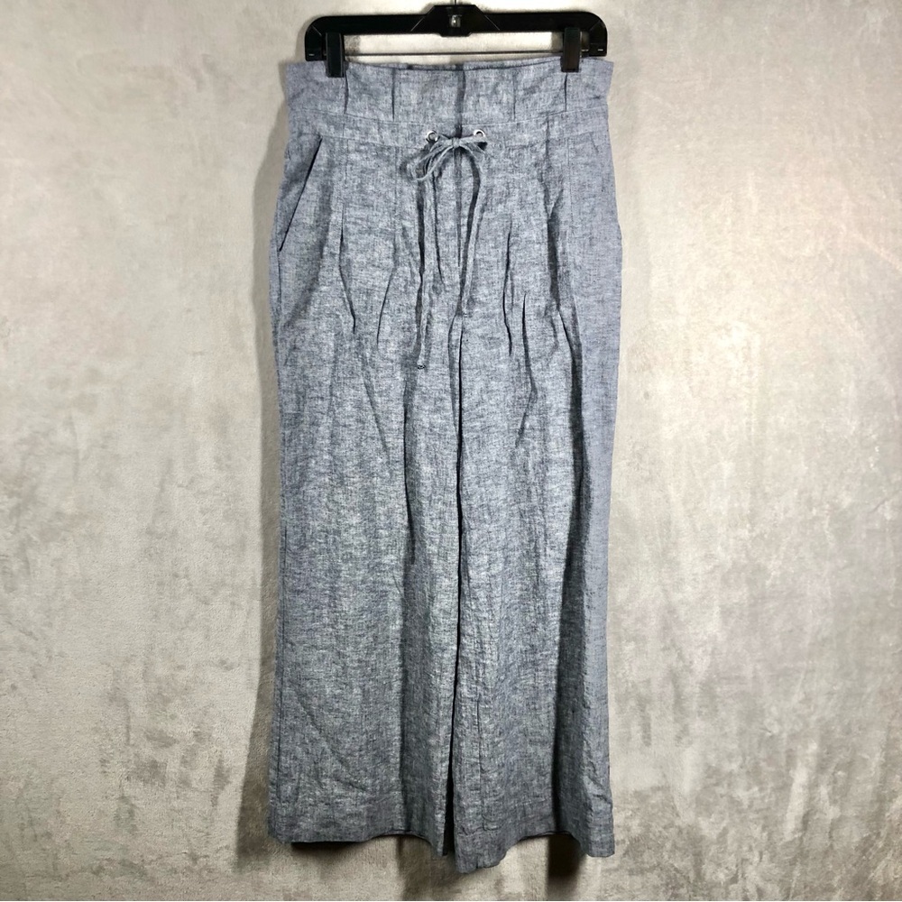 Linen Blend Wide Leg Trouser Pants Women’s 4 Grey Paper Bag High Waist Career